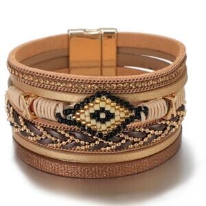 GALLANT & GRACE Miyuki Evil Eye Leather Bracelet